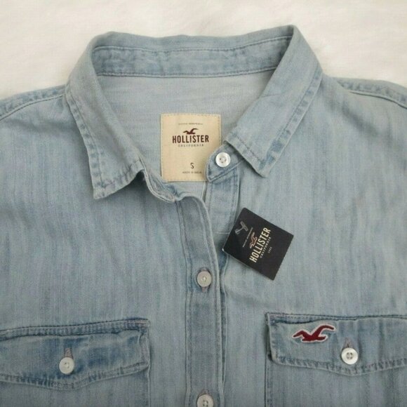 NWT Hollister Pullover Chambray Button Up Shirt Size Small Light Wash - Picture 6 of 6
